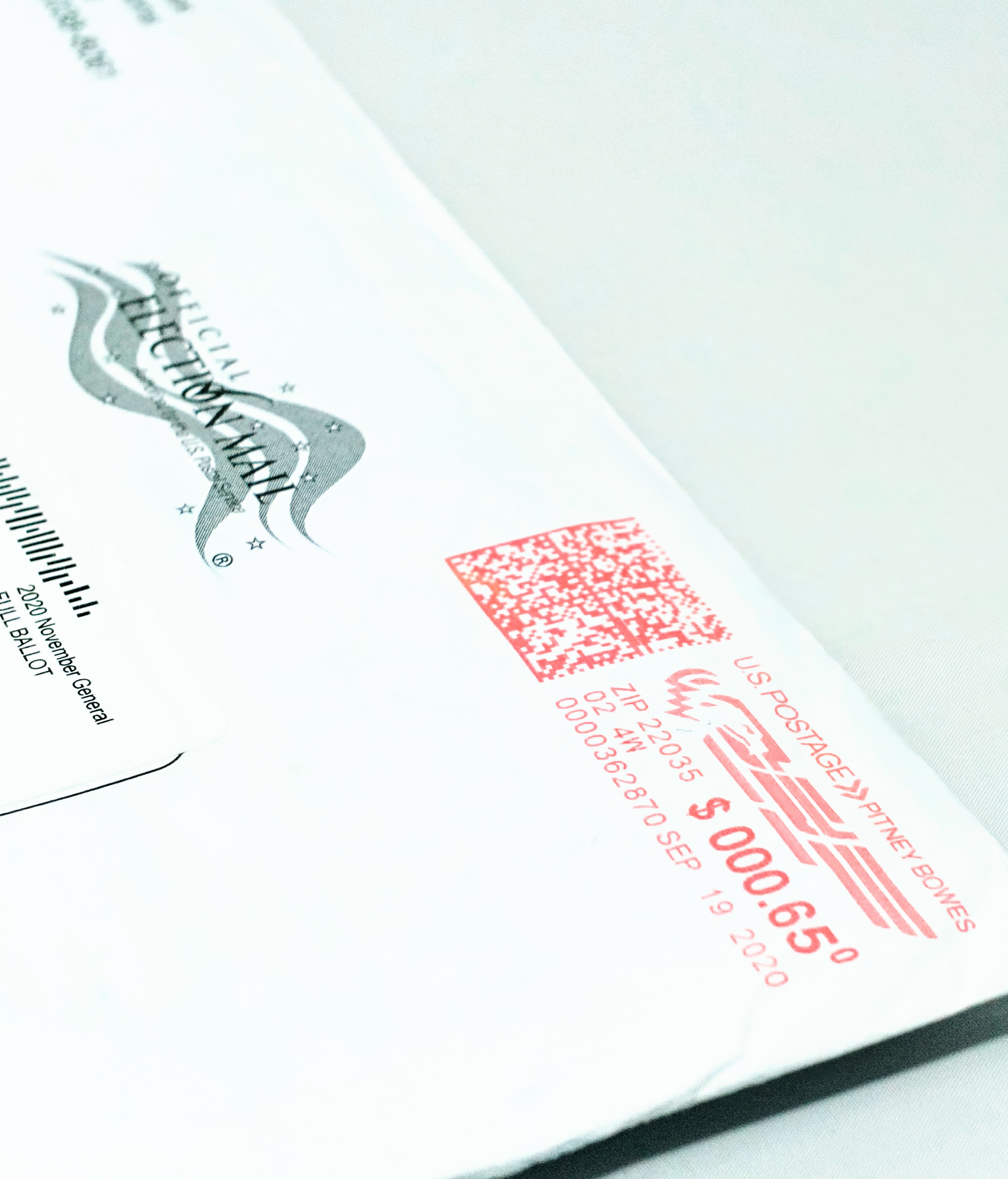 A mail ballot envelope